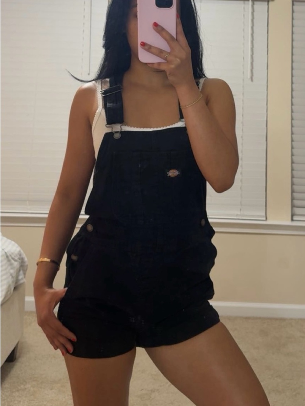 Dickies Black Denim Short Overalls with Logo Patch